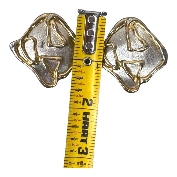 PARK LANE Vintage Modern Square Two Tone Clip On Earrings Gold Silver Abstract - Picture 6 of 8